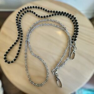 Crystal Glass Beads ID Badge Document Key Lanyard Holder 18 Inch Necklace Office